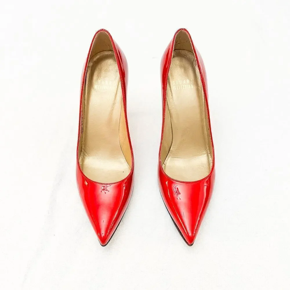 Stuart Weitzman Red Patent Leather Pointy Toe Pump 3